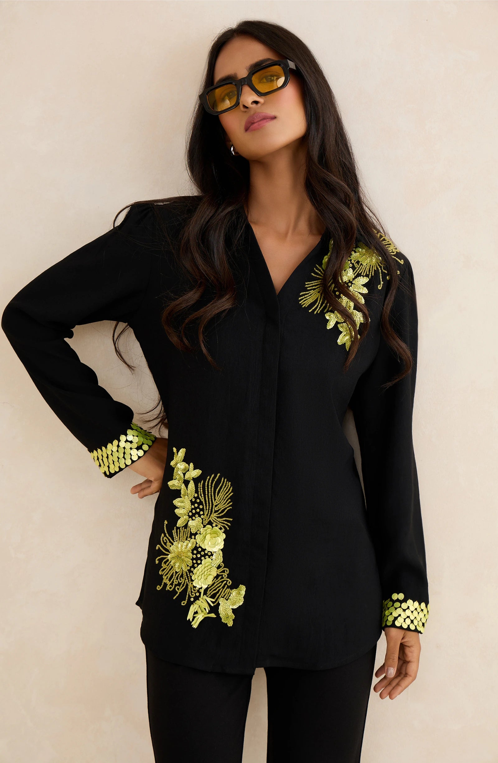 Black Lime Embellished Shirt