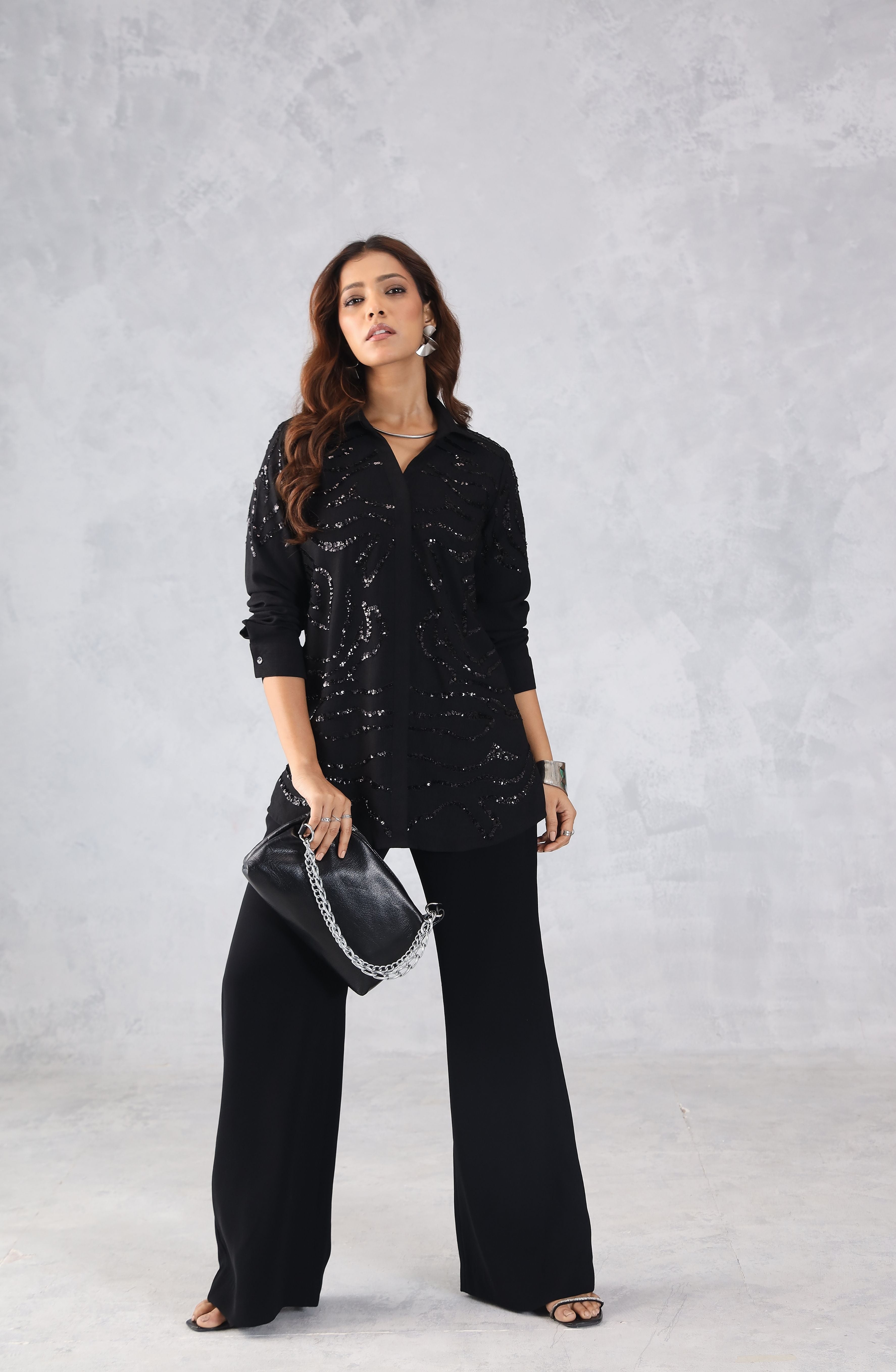 Black Abstract Embellished Shirt