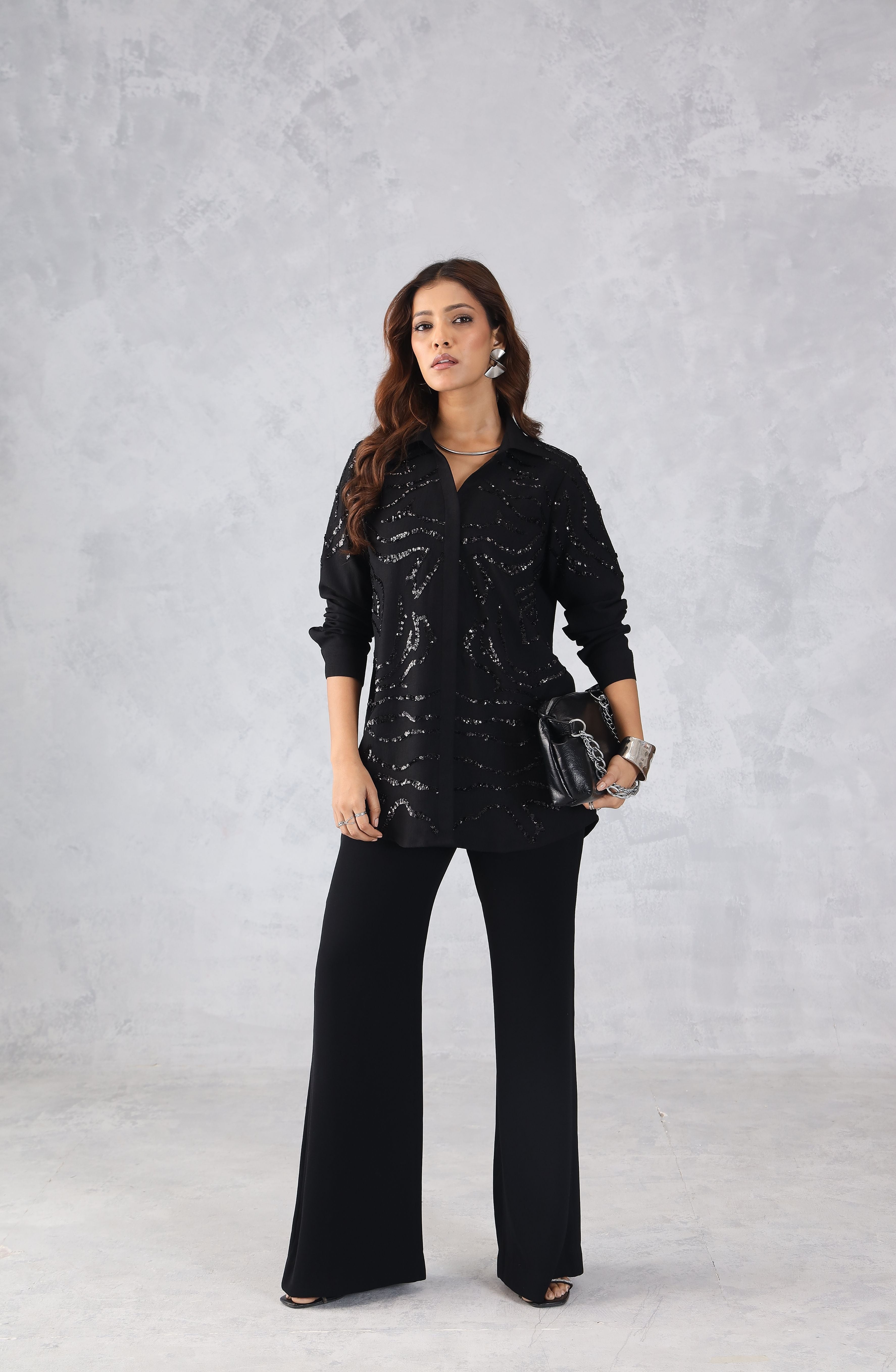 Black Abstract Embellished Shirt