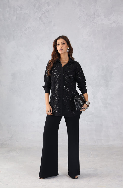 Black Abstract Embellished Shirt