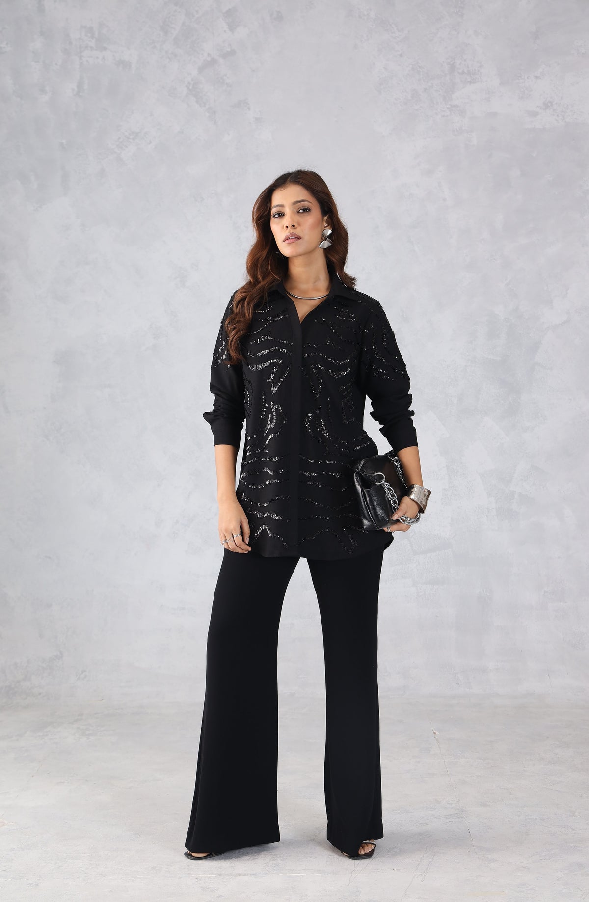 Black Abstract Embellished Shirt