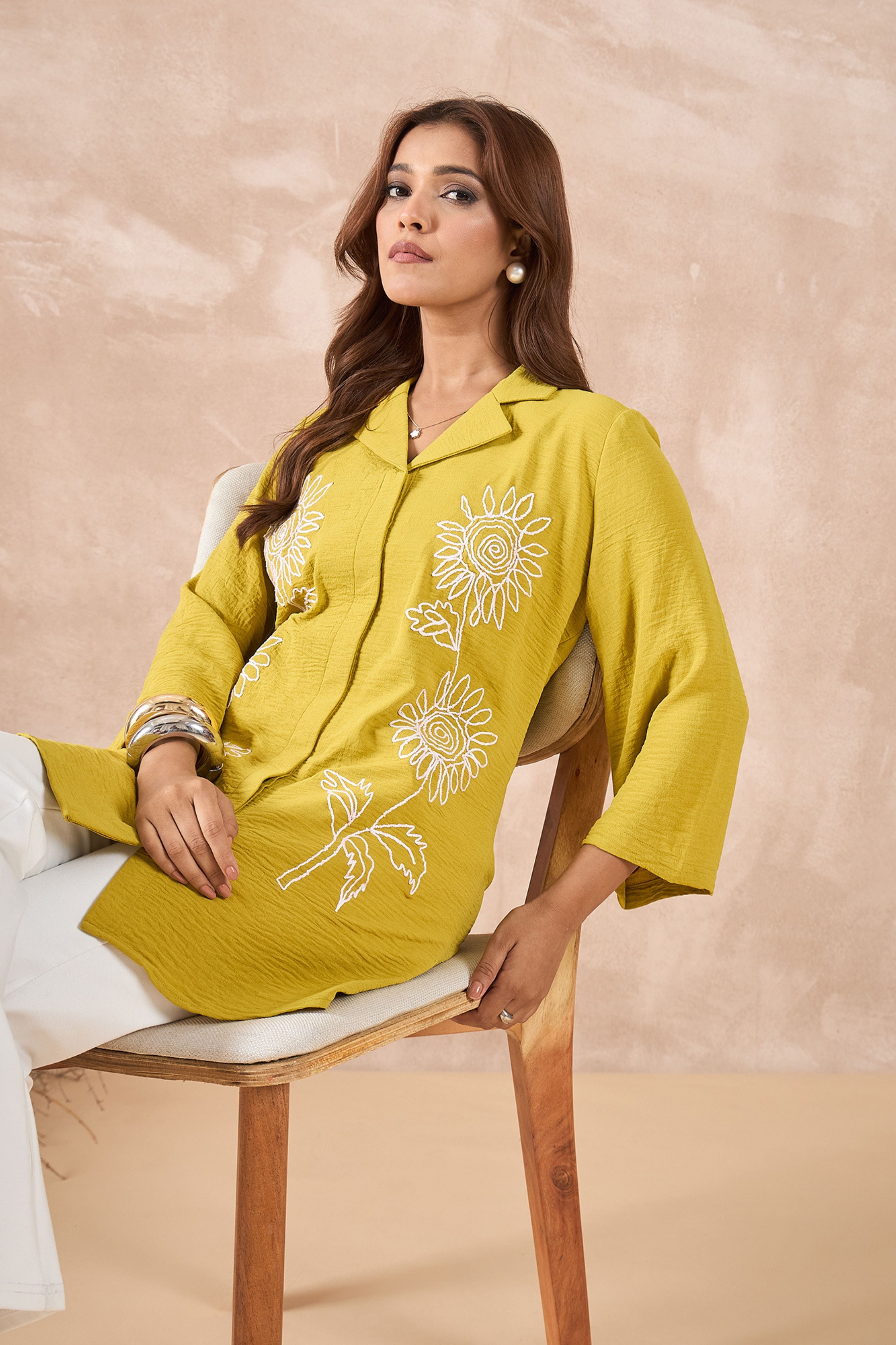 Yellow Sunflower Embroidered Shirt