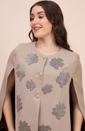 Taupe Cape with Silver Beaded Motifs
