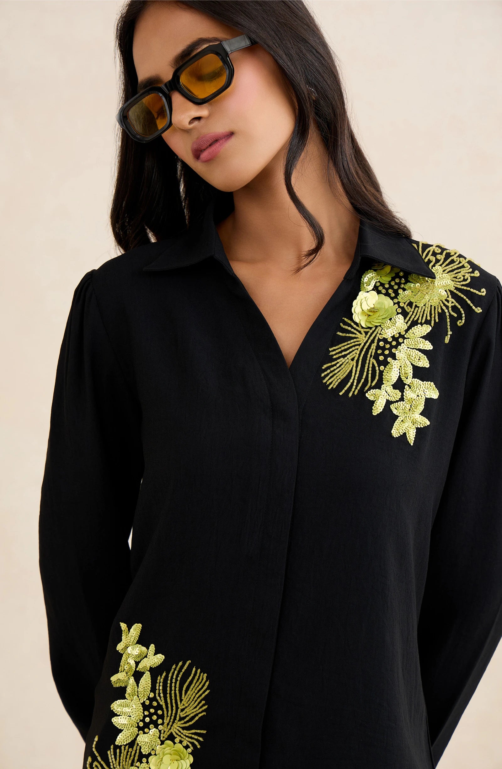 Black Lime Embellished Shirt