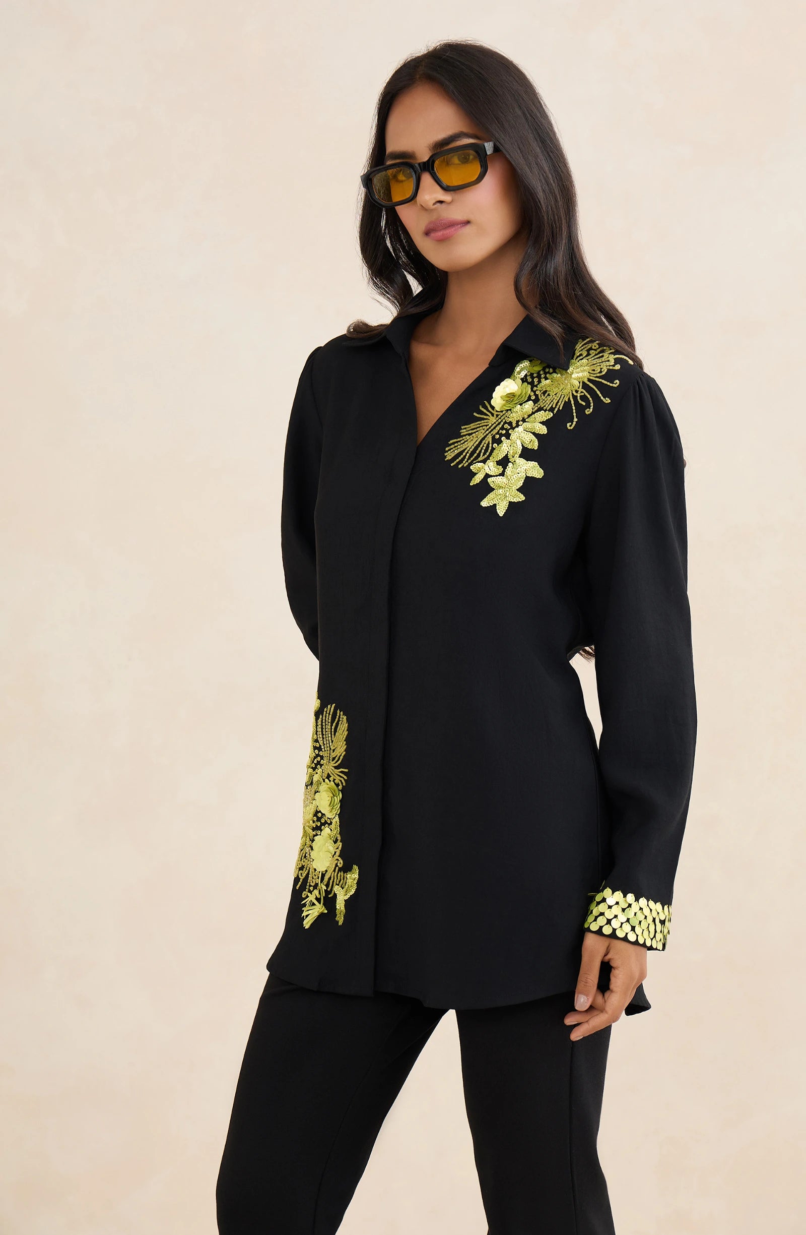 Black Lime Embellished Shirt