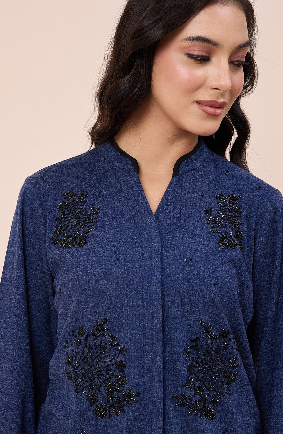 Blue Woollen Embellished Co-ord Set
