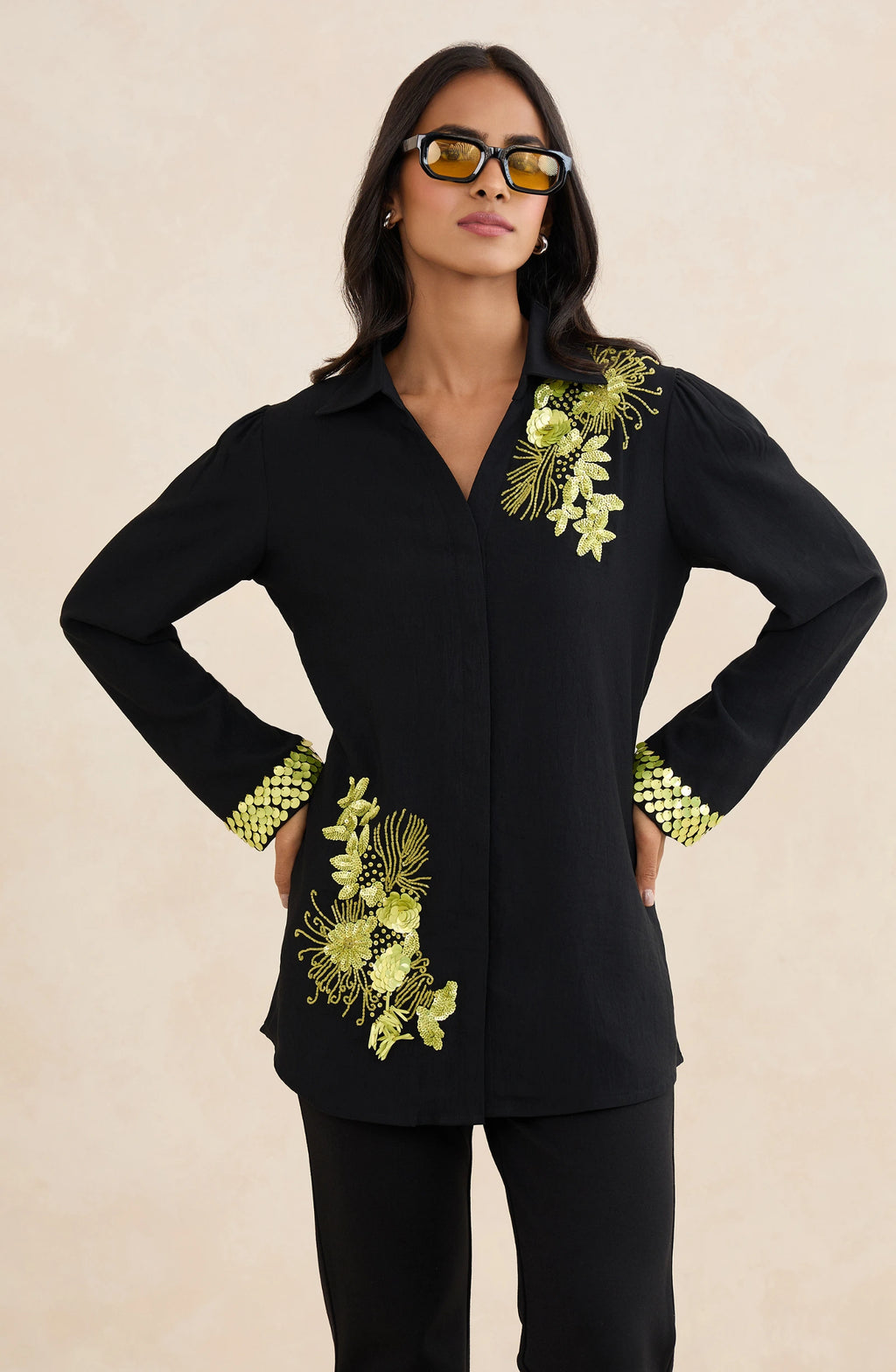 Black Lime Embellished Shirt