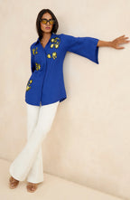 Royal Blue Floral Motif Shirt