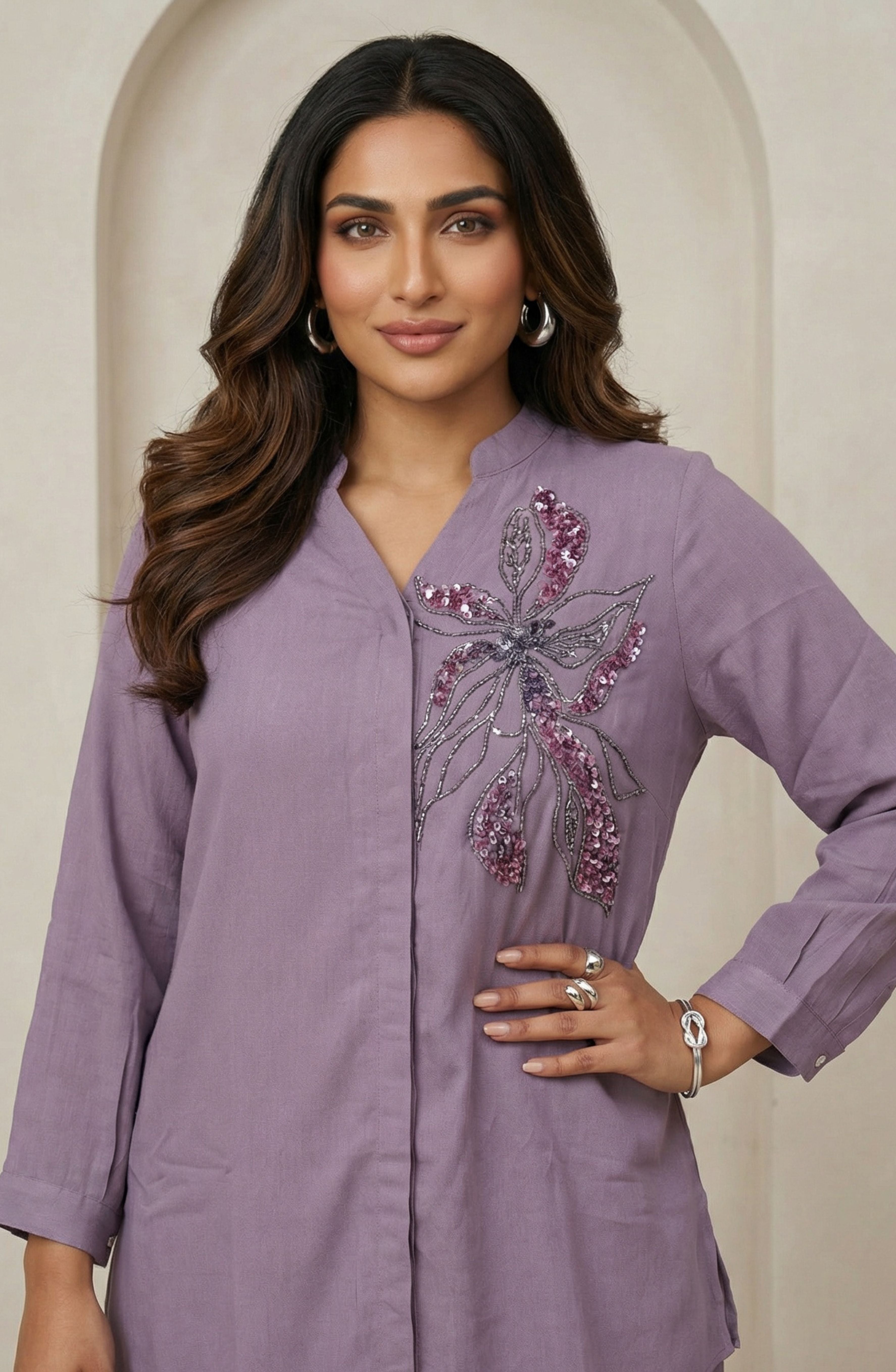 Lilac Embellished Cord Set