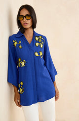 Royal Blue Floral Motif Shirt
