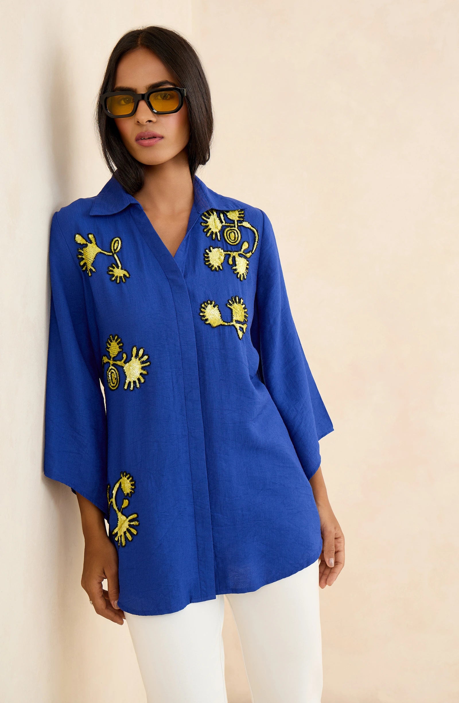 Royal Blue Floral Motif Shirt