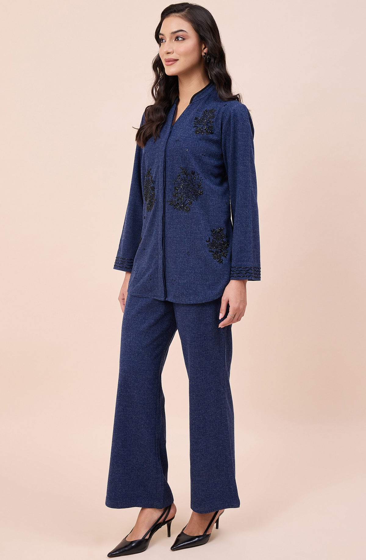 Blue Woollen Embellished Co-ord Set