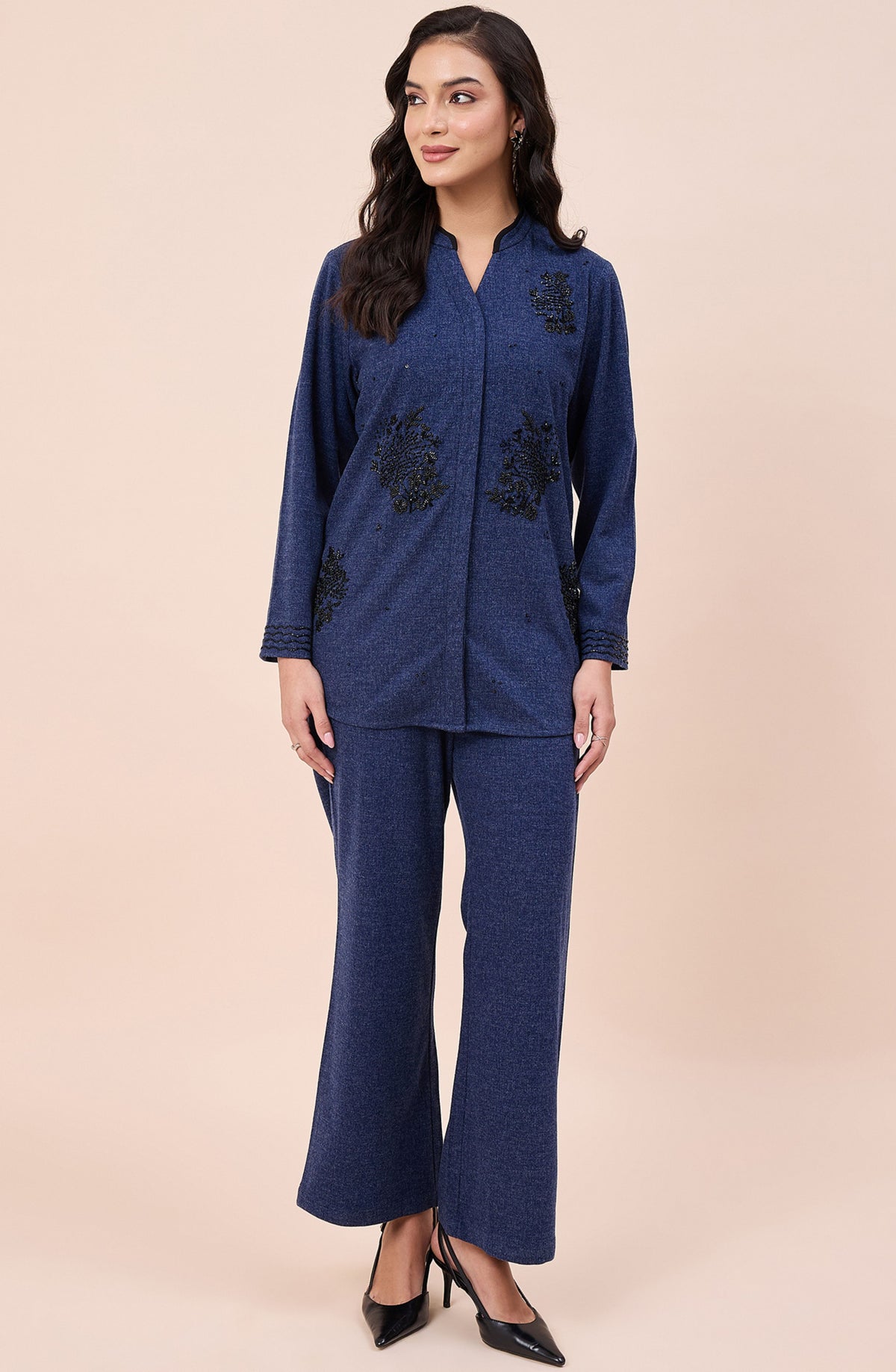 Blue Woollen Embellished Co-ord Set
