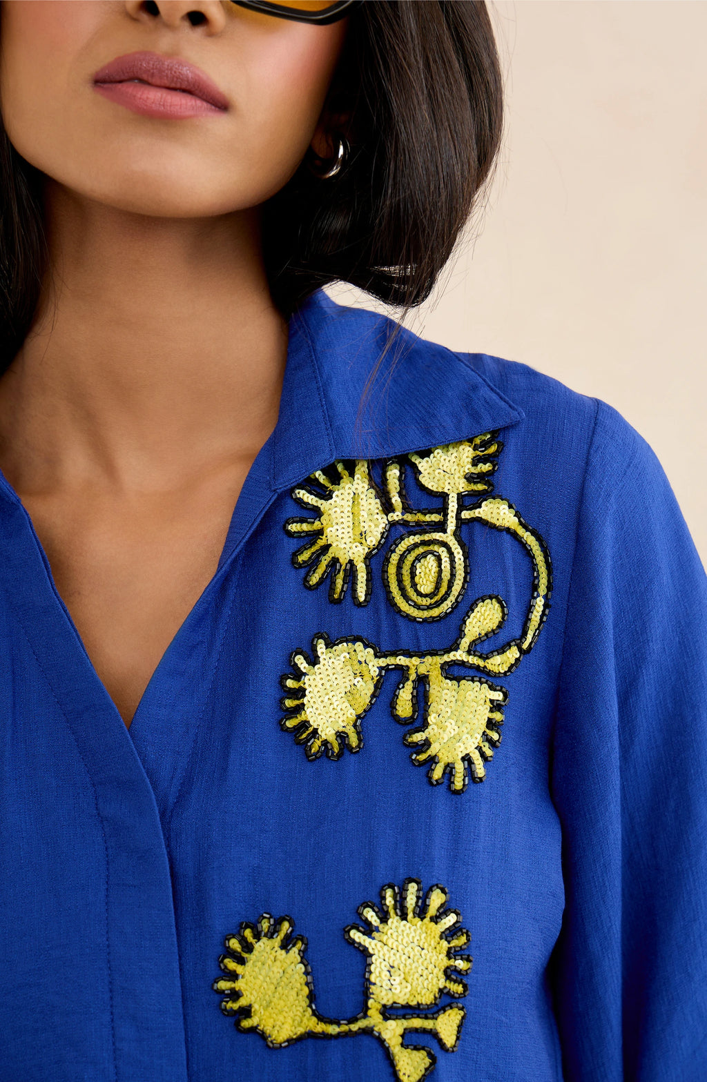 Royal Blue Floral Motif Shirt
