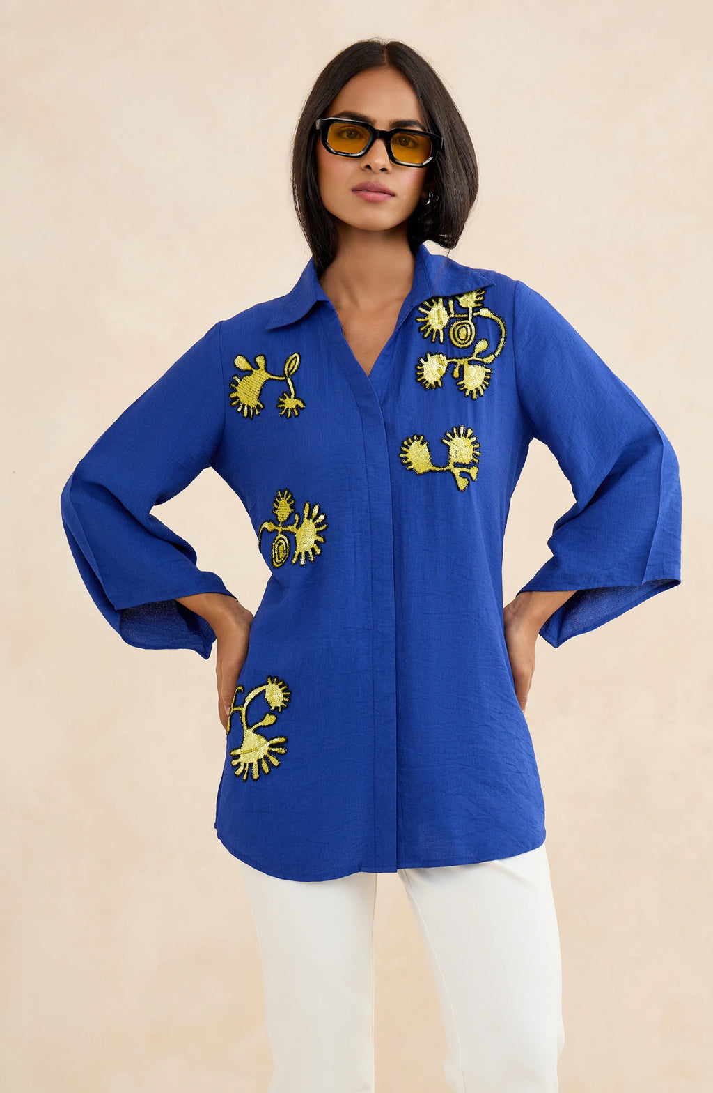 Royal Blue Floral Motif Shirt