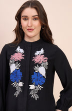 Black Shirt with Multicolour Floral Applique