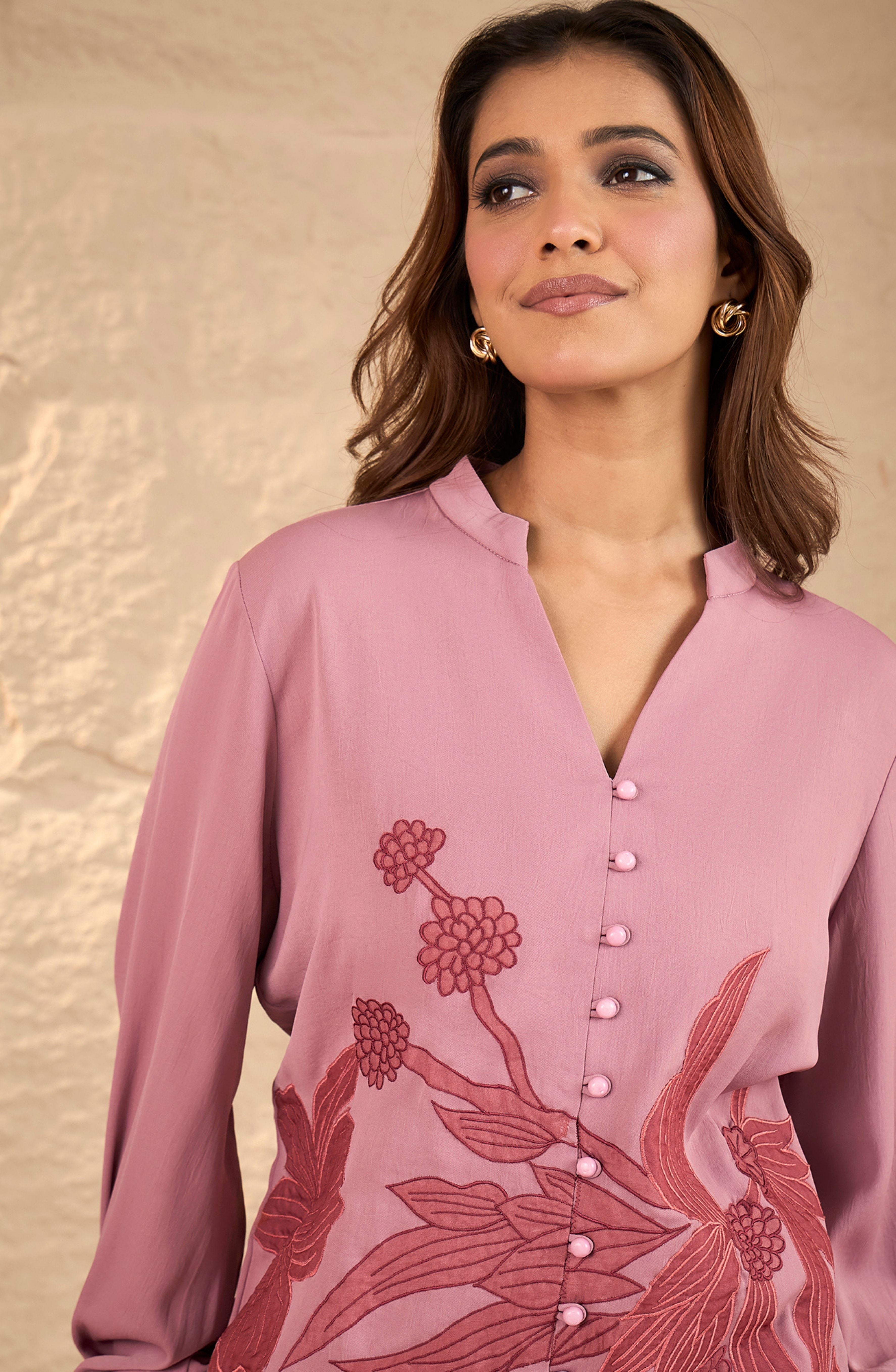 Blush Pink Floral Embroidered Shirt