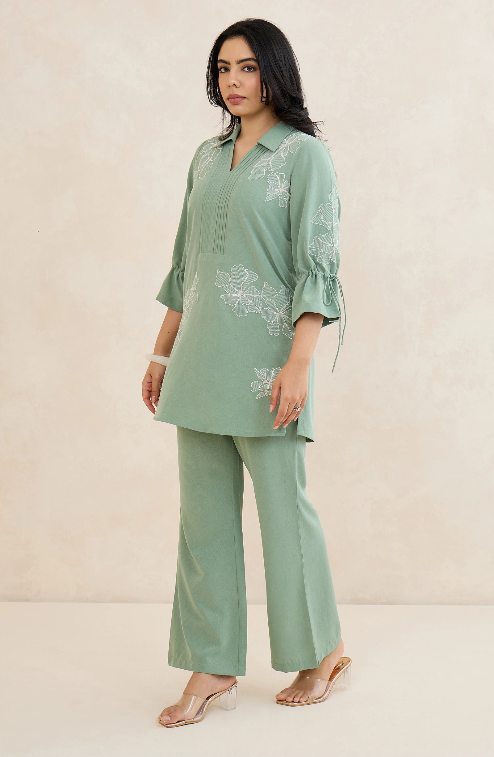 Mint Blossom Embroidered Co-Ord Set