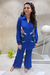 Royal Blue Embellished Floral Co-Ord Set