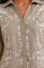 Beige Cotton Linen Embroidered Shirt
