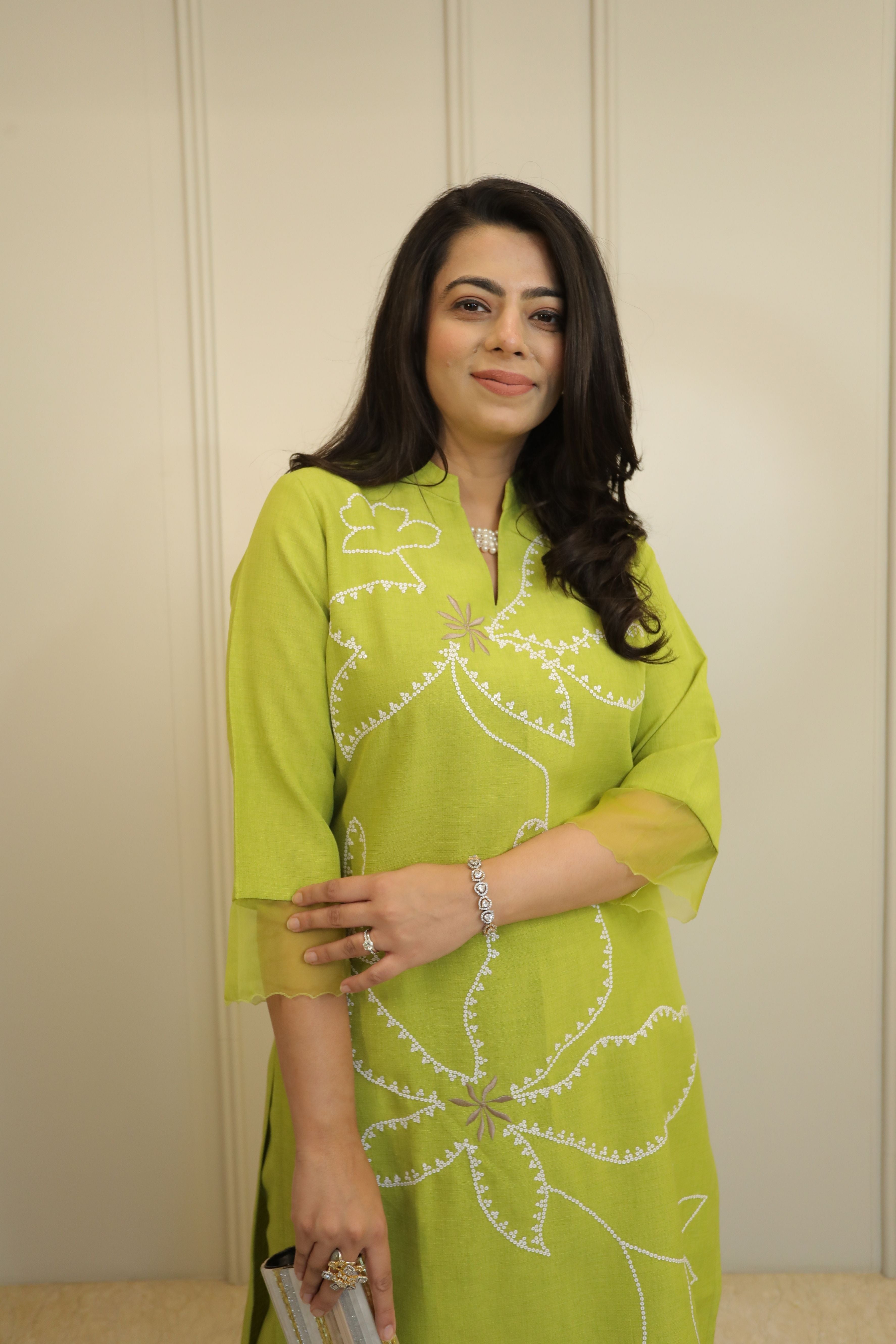 Lime Green Floral Embroidered Kurta Set