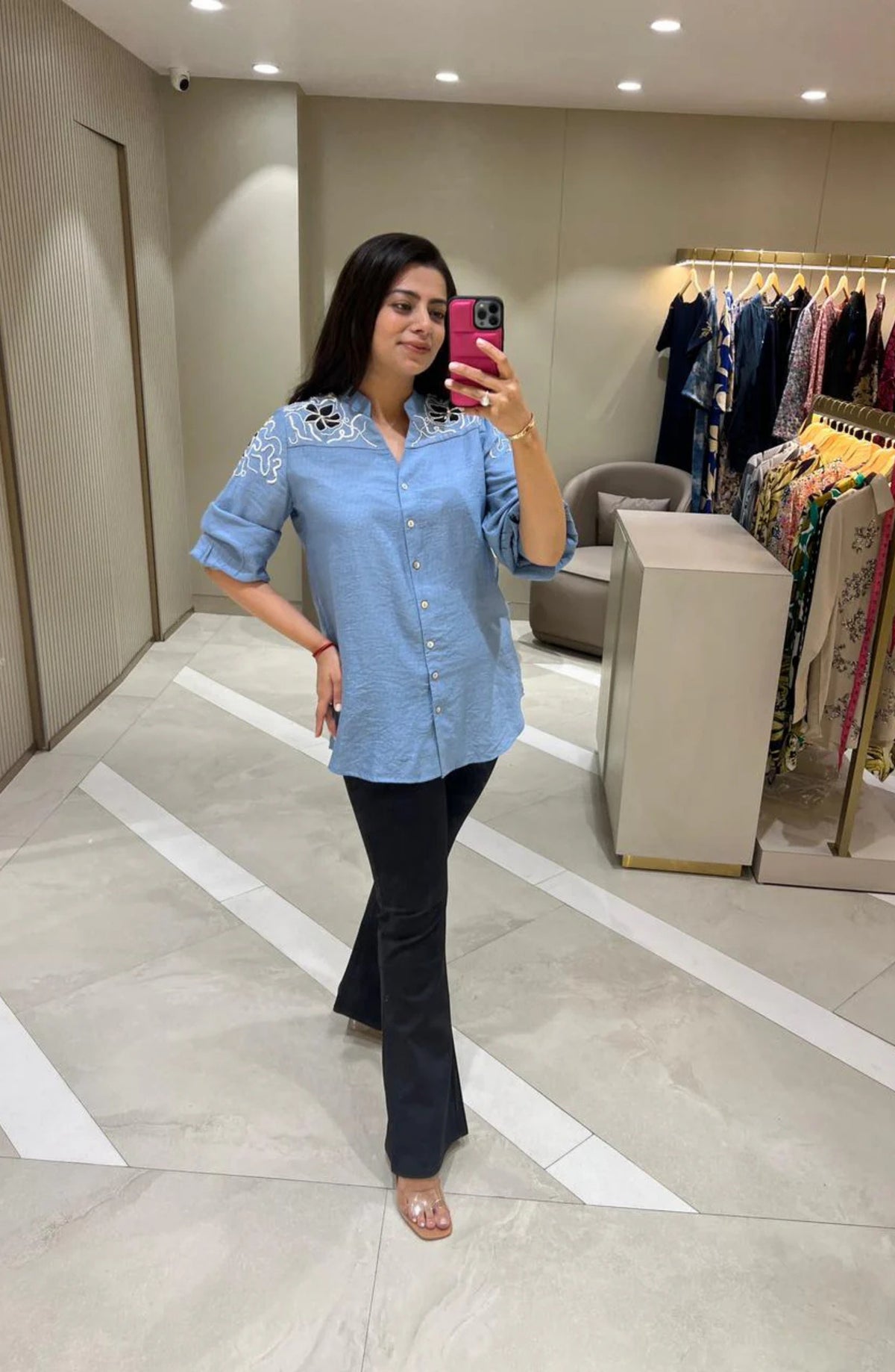 Ice Blue Embroidered Shirt