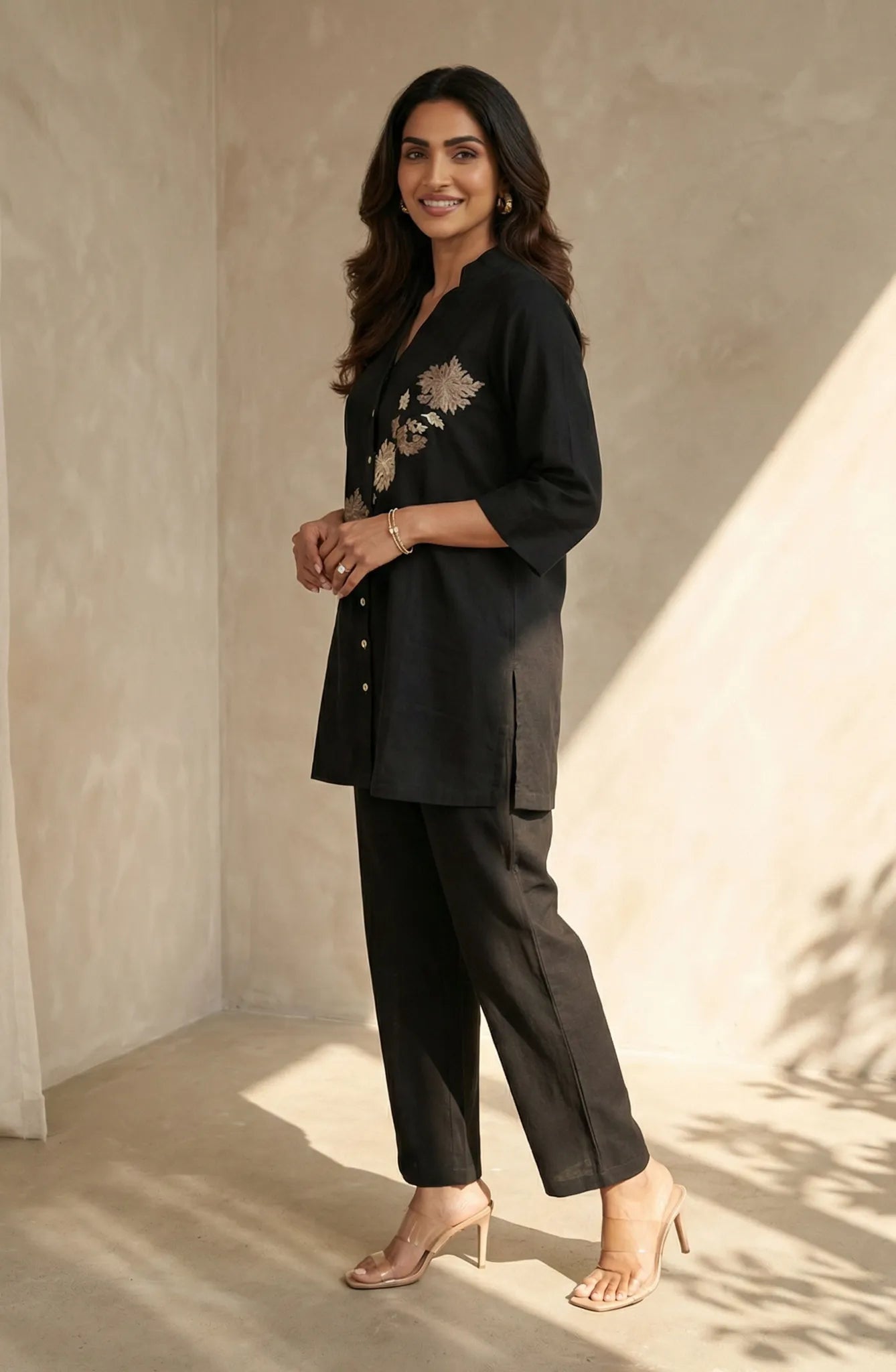 Black Half & Half Embroidered Co-ord Set