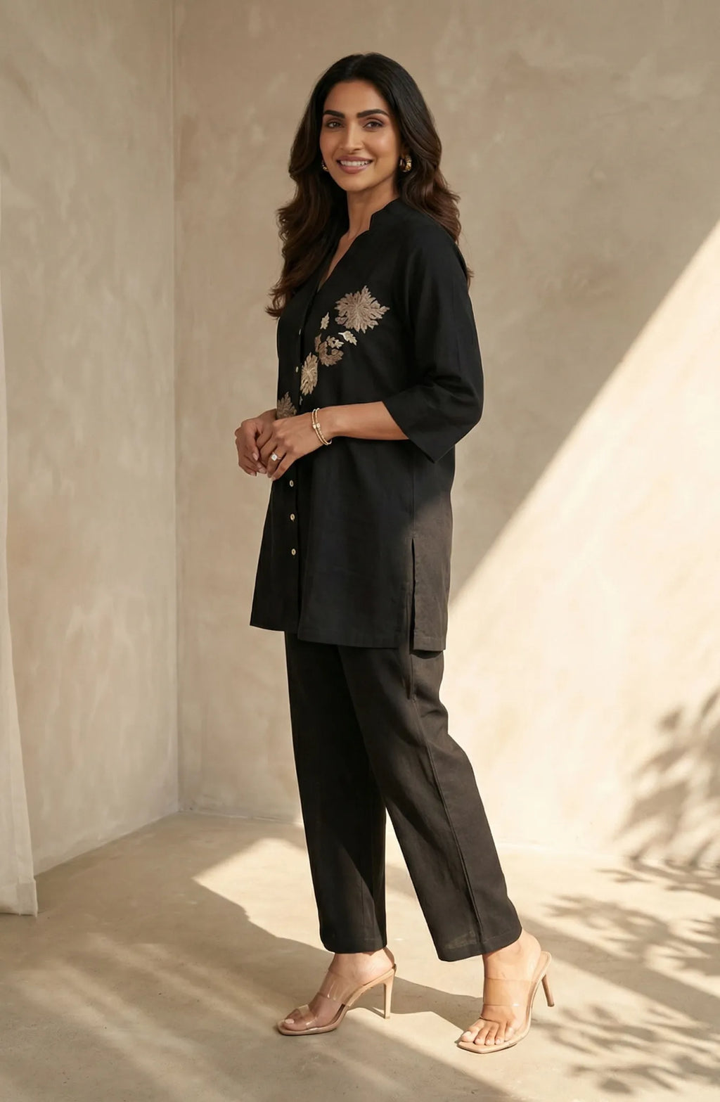Black Half & Half Embroidered Co-ord Set