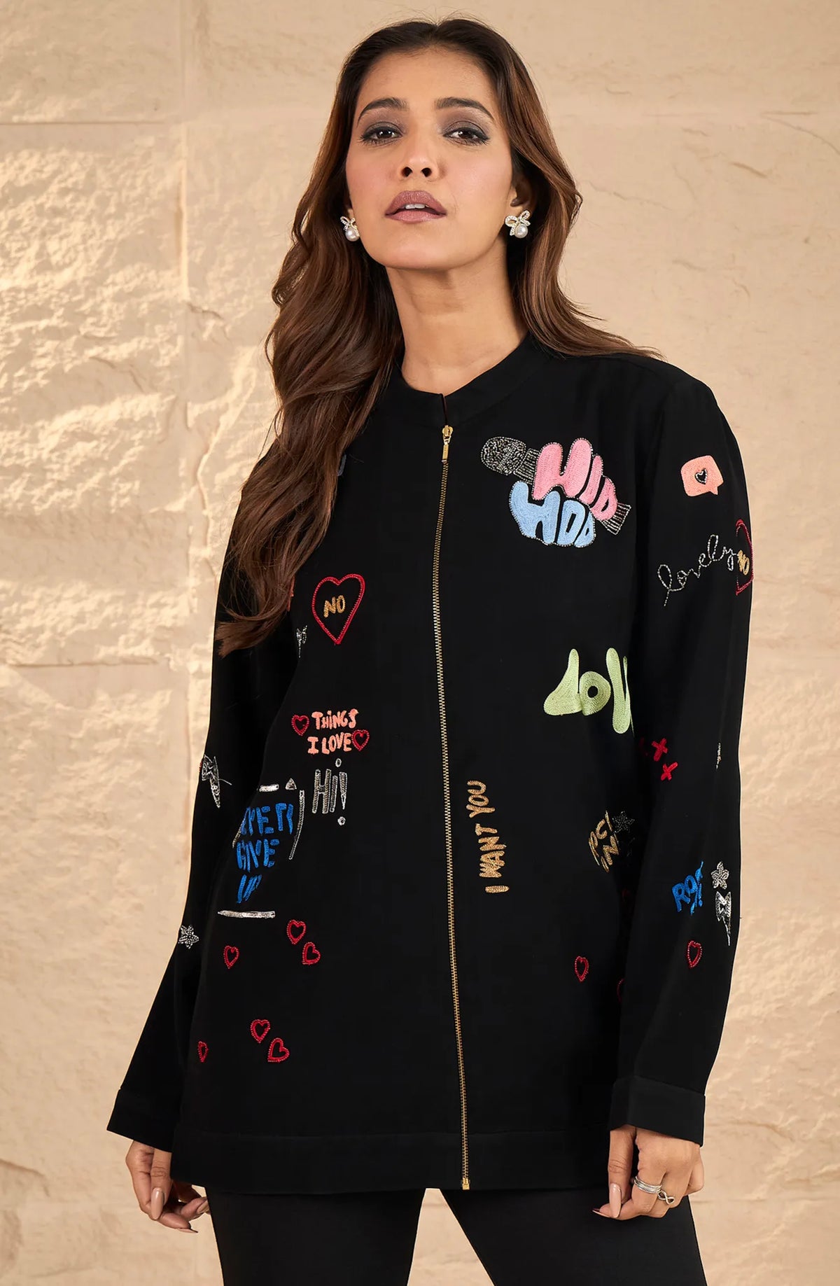 Formal Black Jacket with Funky Motif