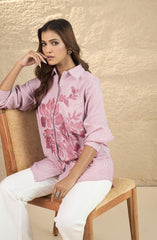 Pink Striped Embroidered Shirt