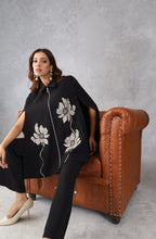 Black Embroidered Cape Style Co-Ord Set