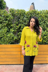 Mustard Floral Embroidered Shirt