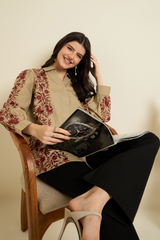 Beige Floral Embroidered Shirt