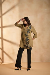 Sage Green Floral Embroidered Shirt