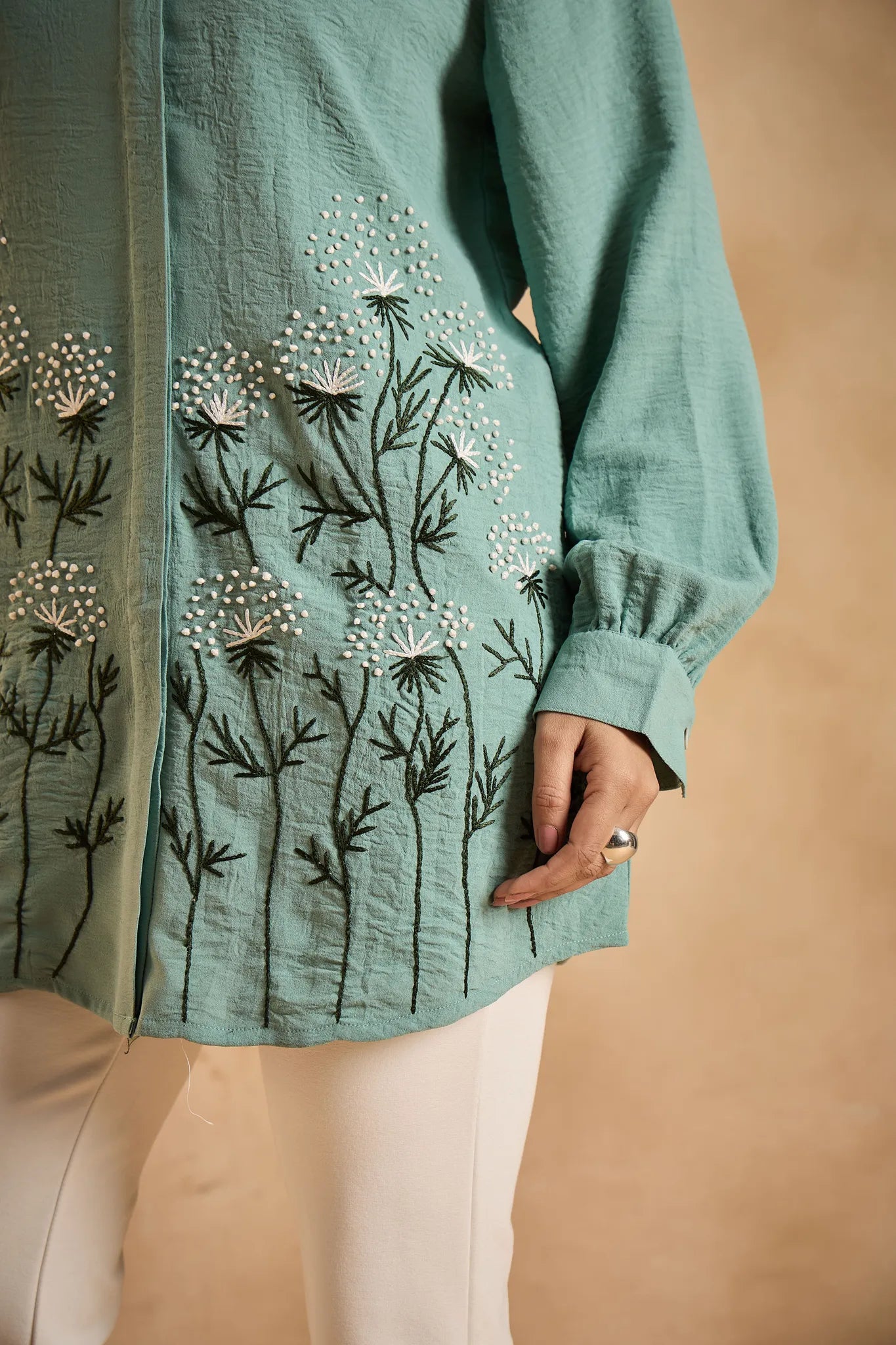 Sea Green Embroidered Shirt