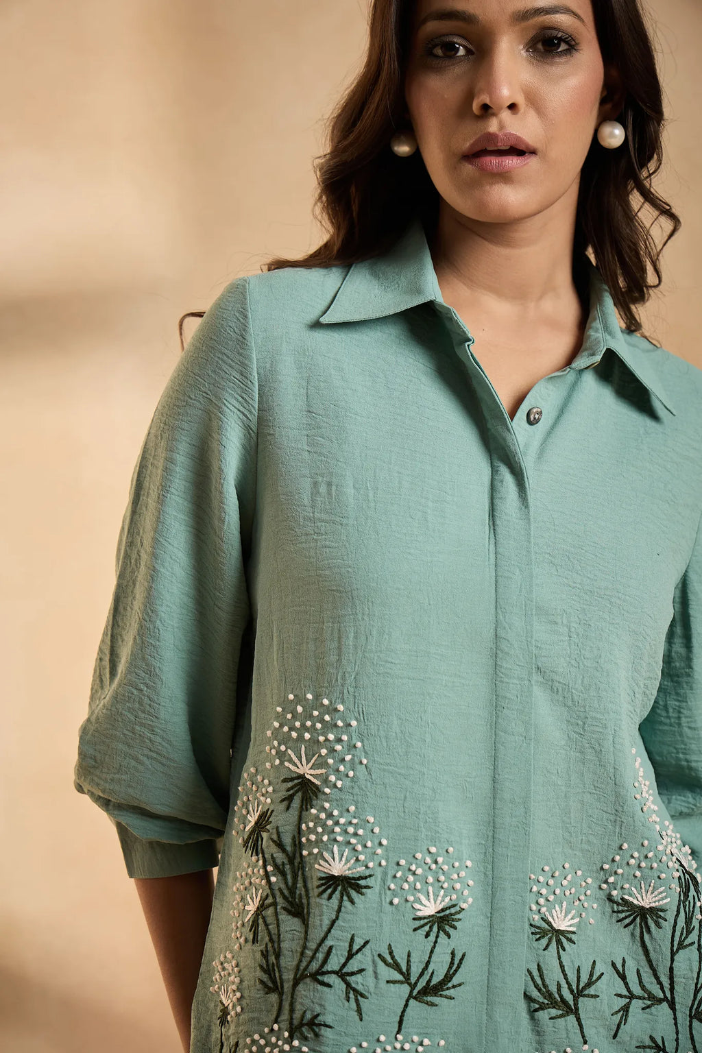 Sea Green Embroidered Shirt