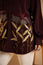 Wine Bloom Embellished Shirt