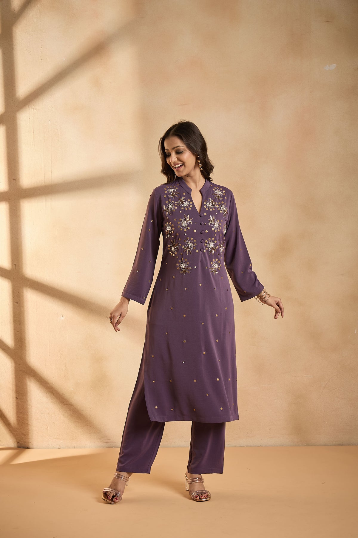 Sunset Purple Glow Embellished Kurta Set