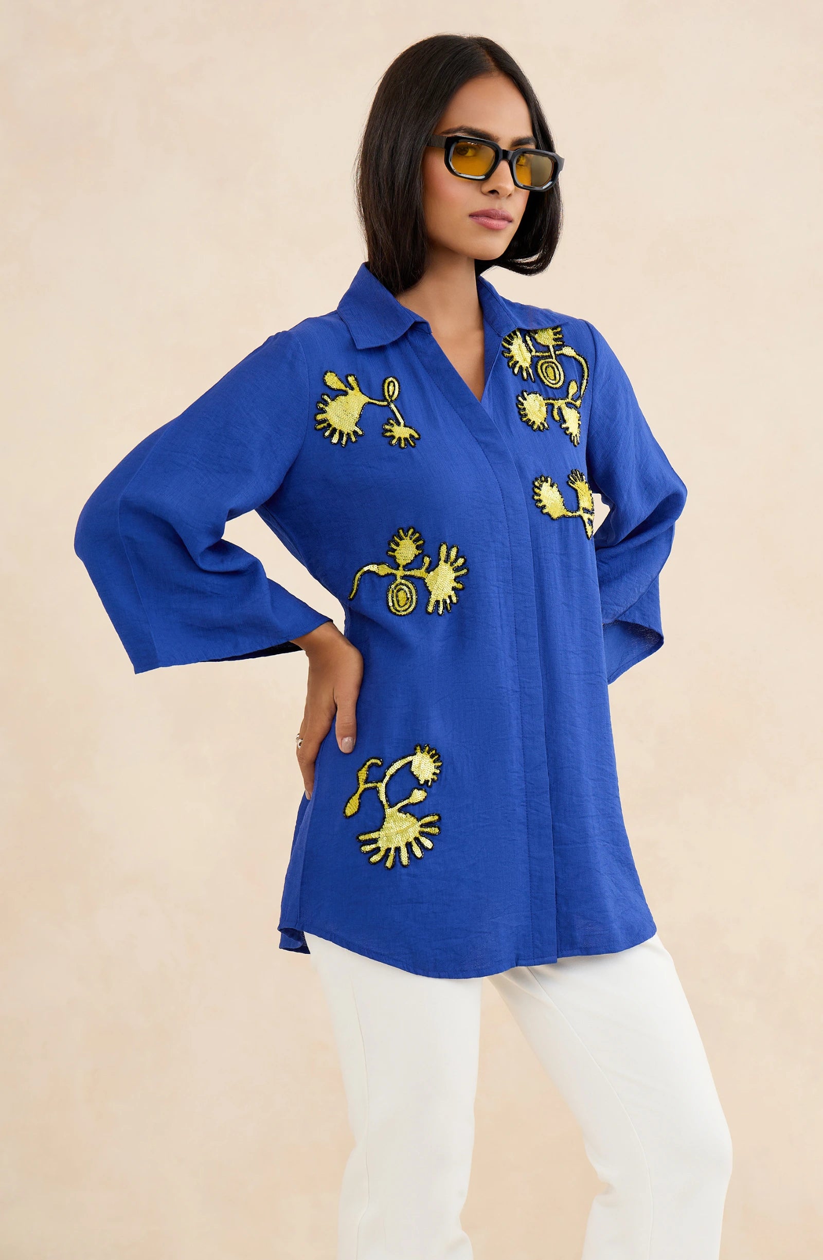 Royal Blue Floral Motif Shirt