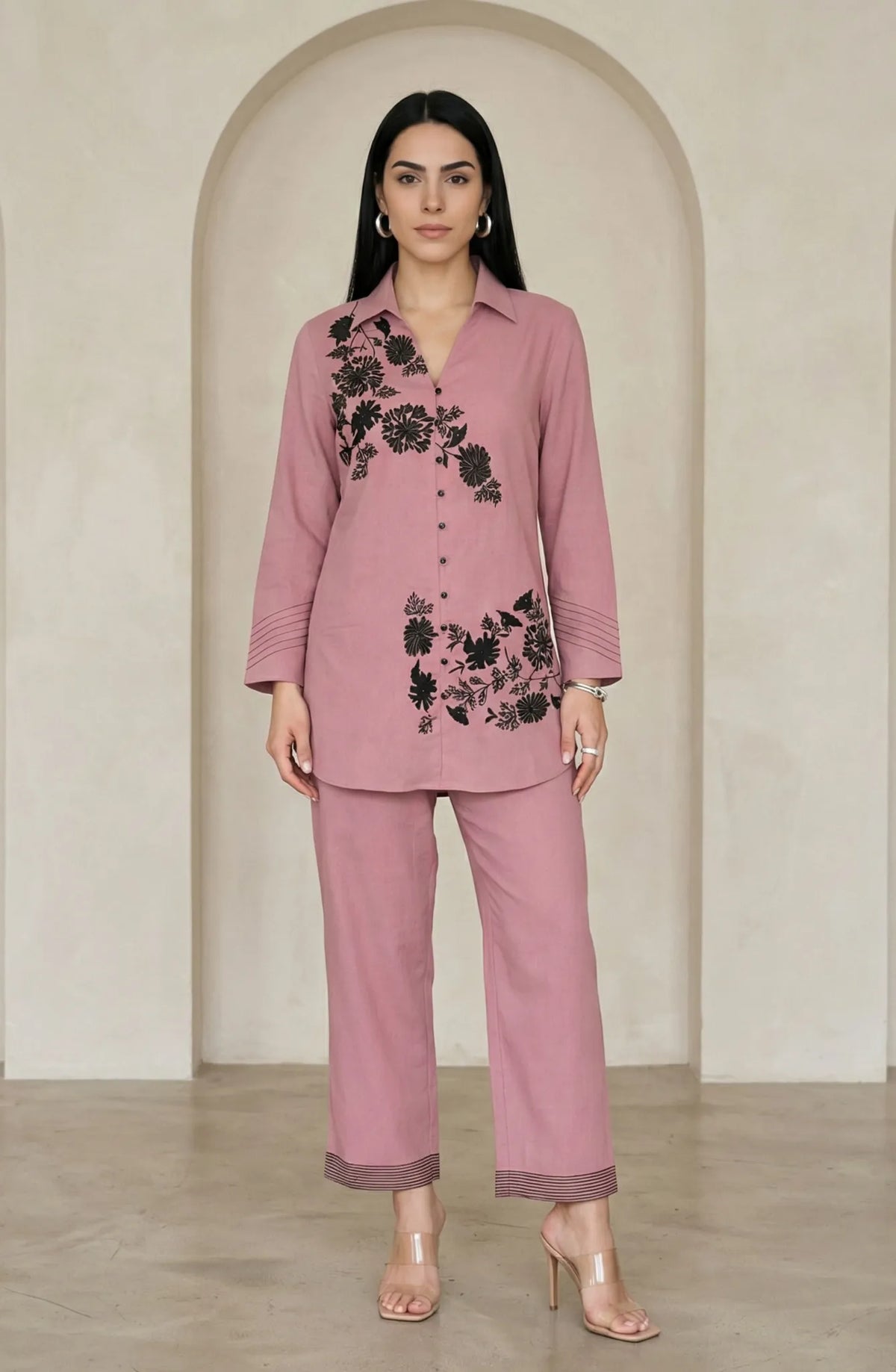 Dusky Pink Embroidered Co-Ord Set