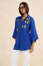 Royal Blue Floral Motif Shirt