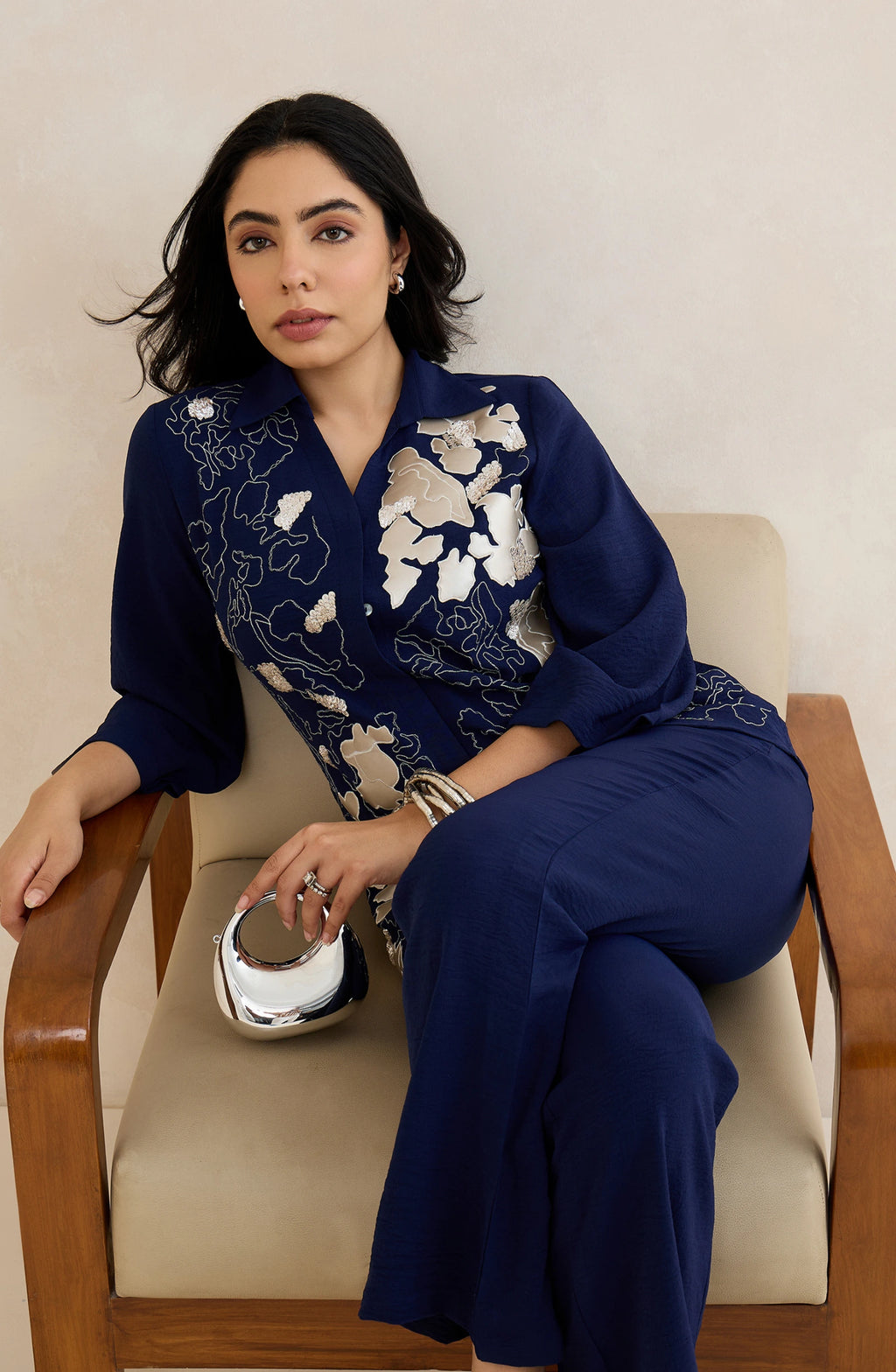 Navy Blue Abstract Patchwork Co-Ord Set