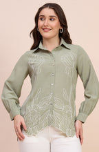 Light Sage Green Embroidered Shirt