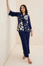 Navy Blue Abstract Patchwork Co-Ord Set