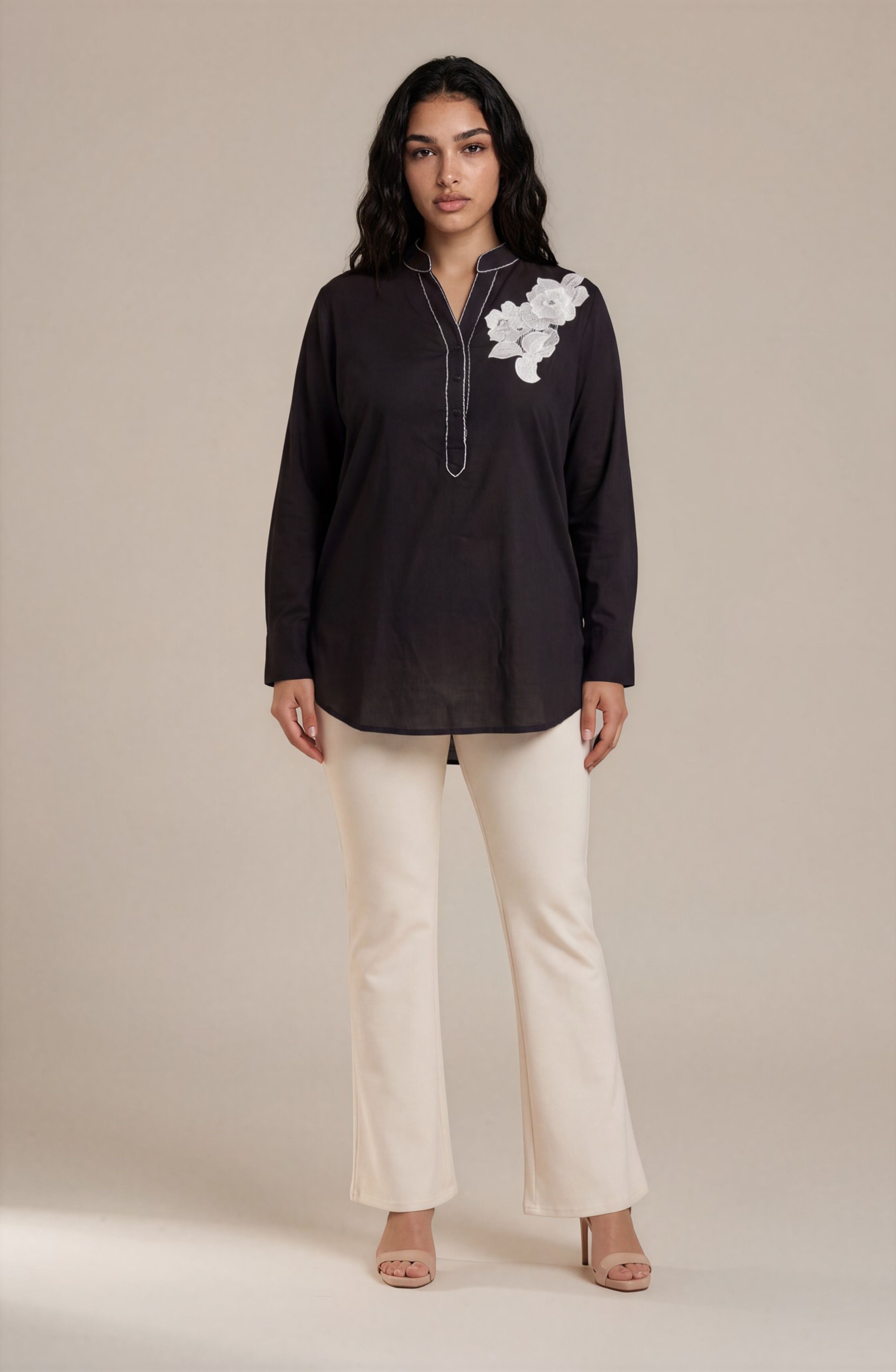 Black Floral Detail Shirt