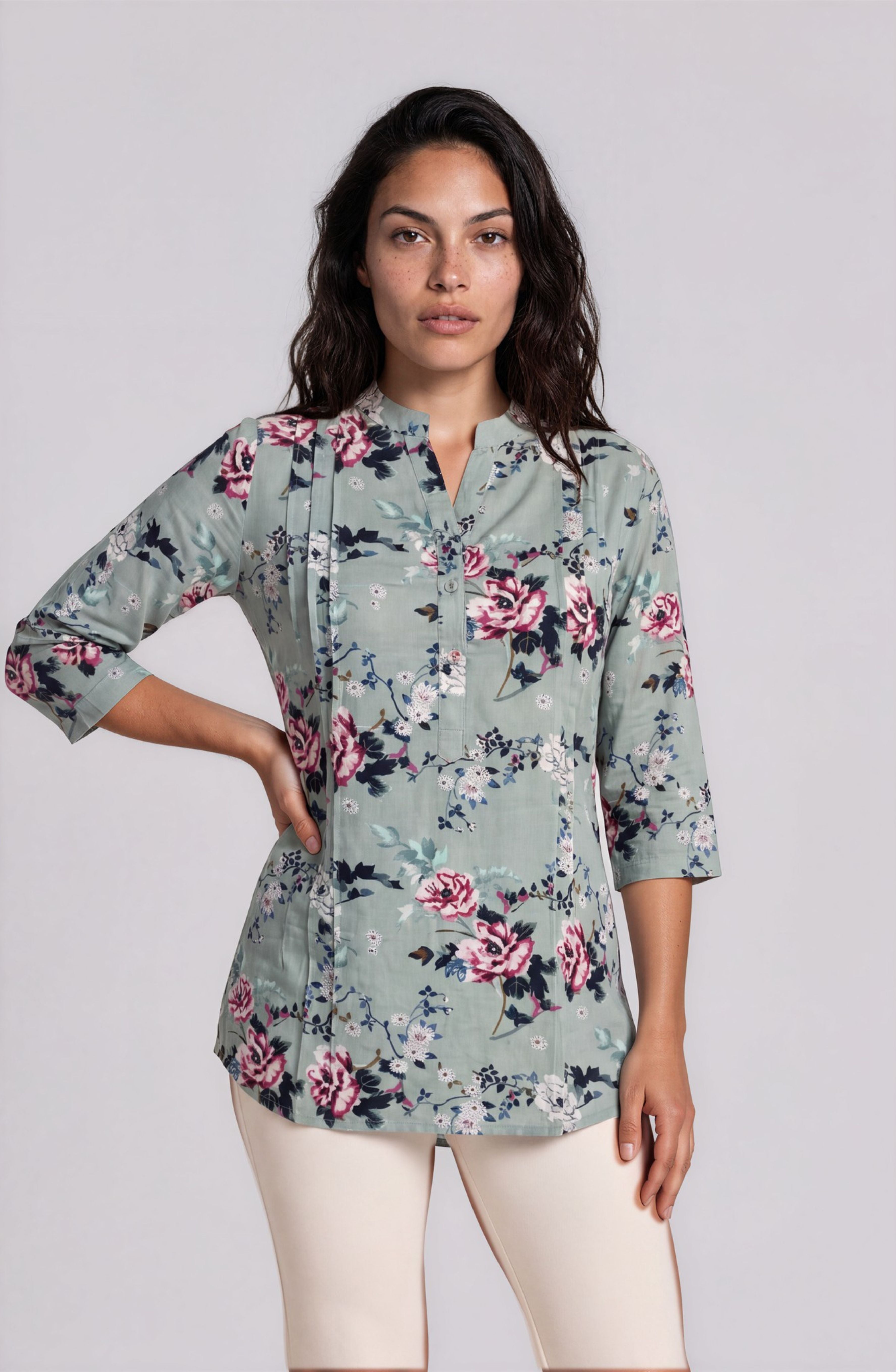 Sage Green Multicolor Floral Shirt