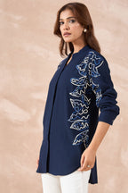 Navy Blue Abstract Embellished Shirt