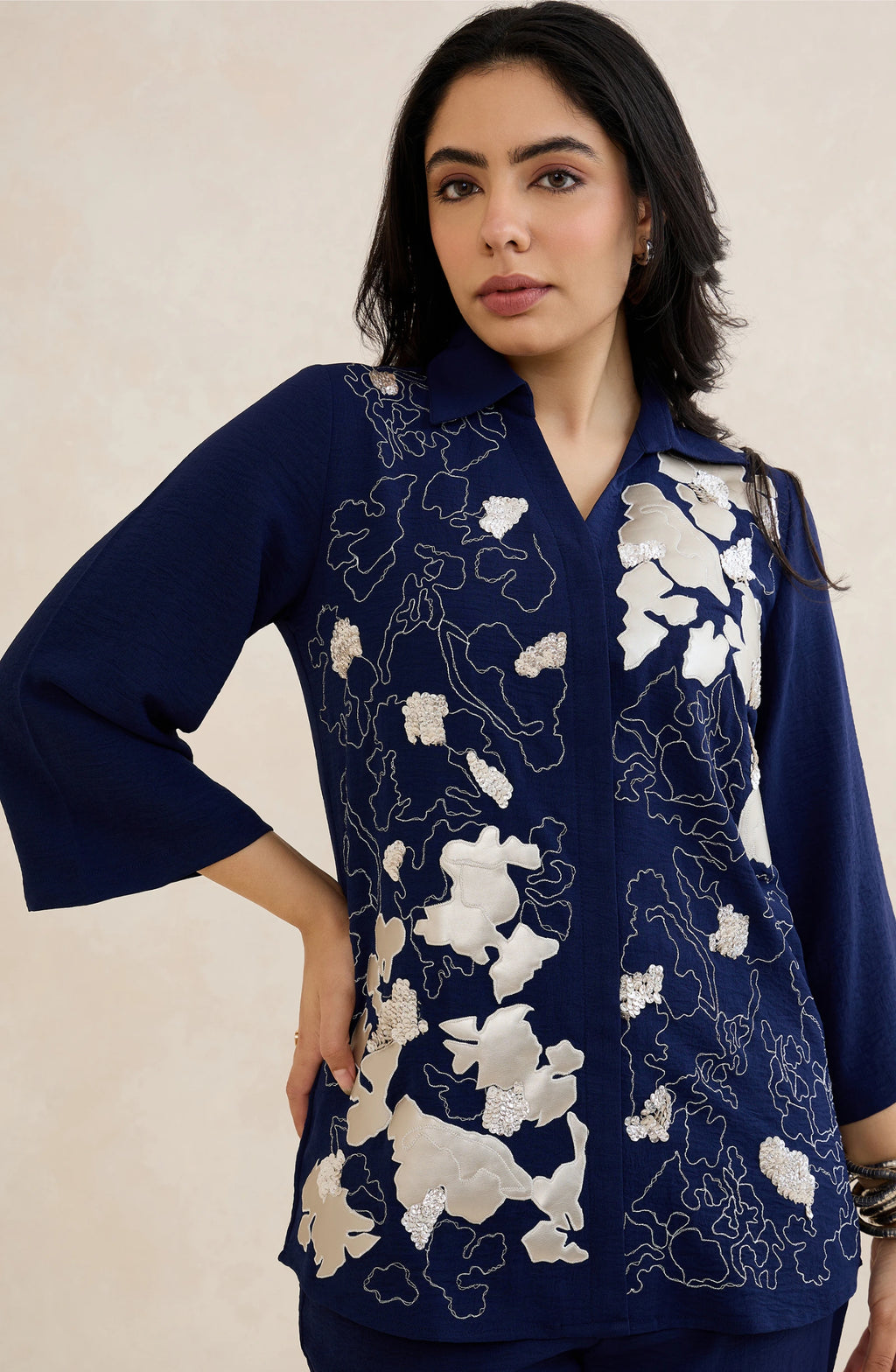 Navy Blue Abstract Patchwork Co-Ord Set