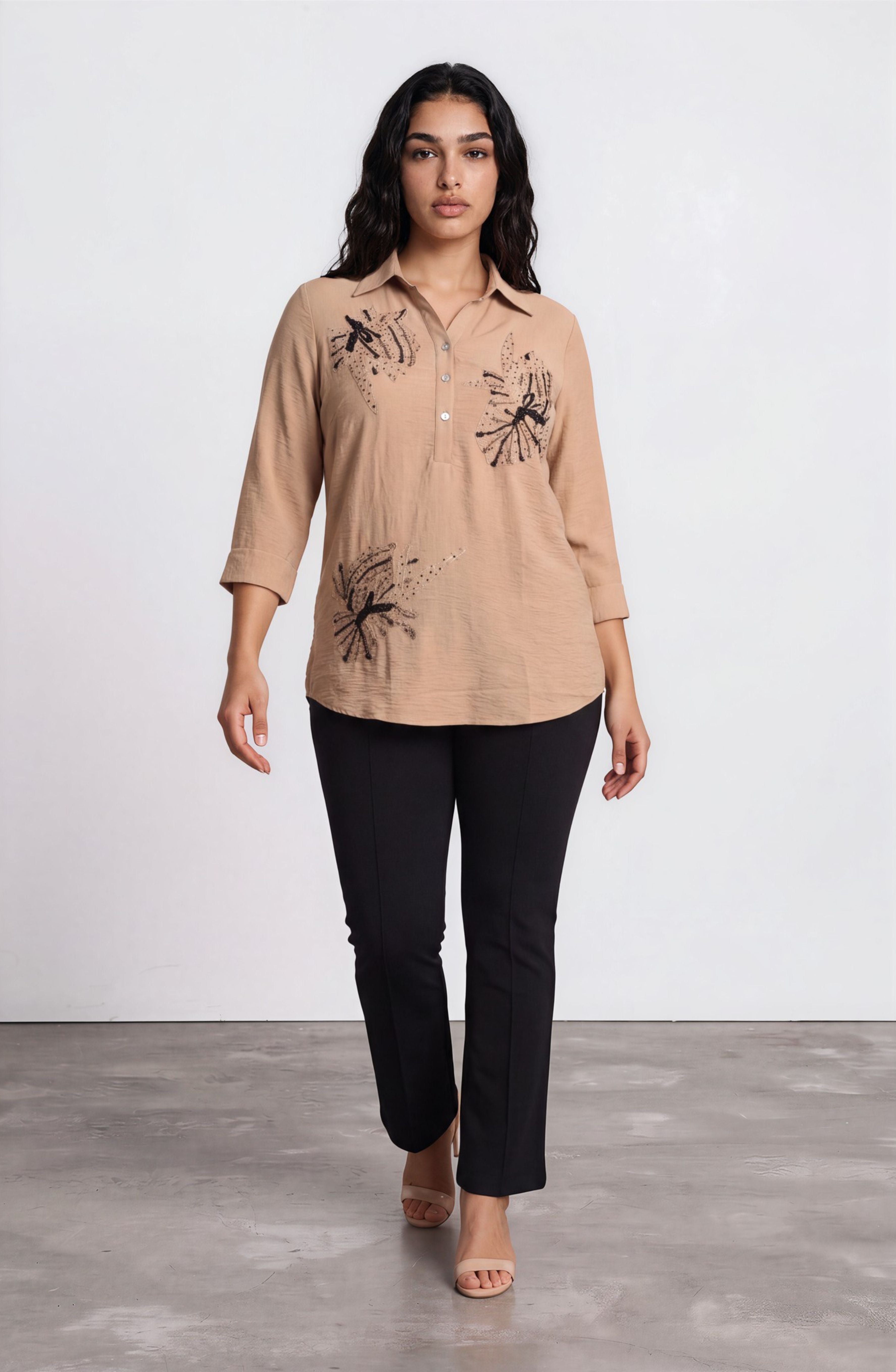 Beige Embellished Detail Shirt