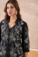 Black floral White embroidered Shirt